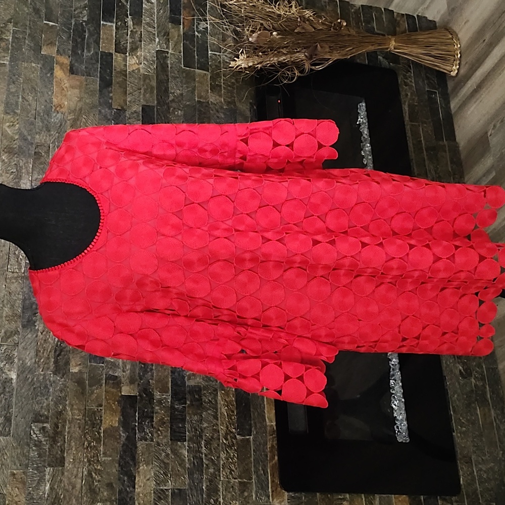 Pearl Red Circle Lace Textured Dress Size 10 NWT